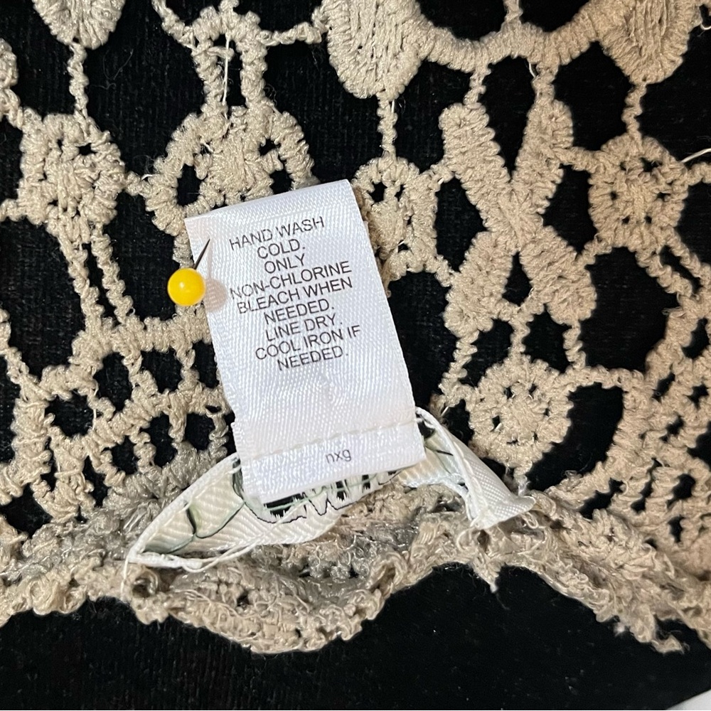 CATO CREATIVE TAN CROTCHET CIRCULAR & FLORAL DETAIL WITH FRINGE LIGHT PONCHO TOP - Picture 10 of 10